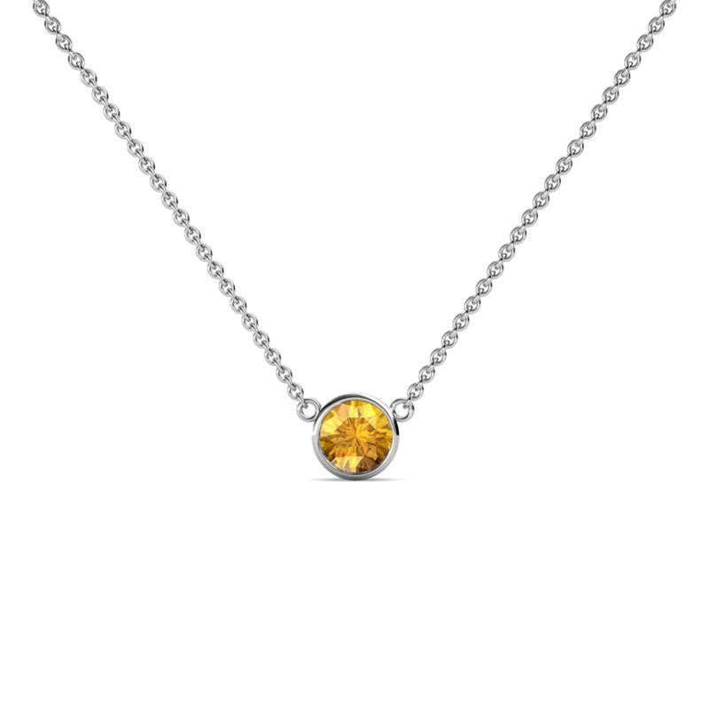 Round Citrine 4.00 mm Bezel Set Womens Solitaire Pendant Necklace JP:191540