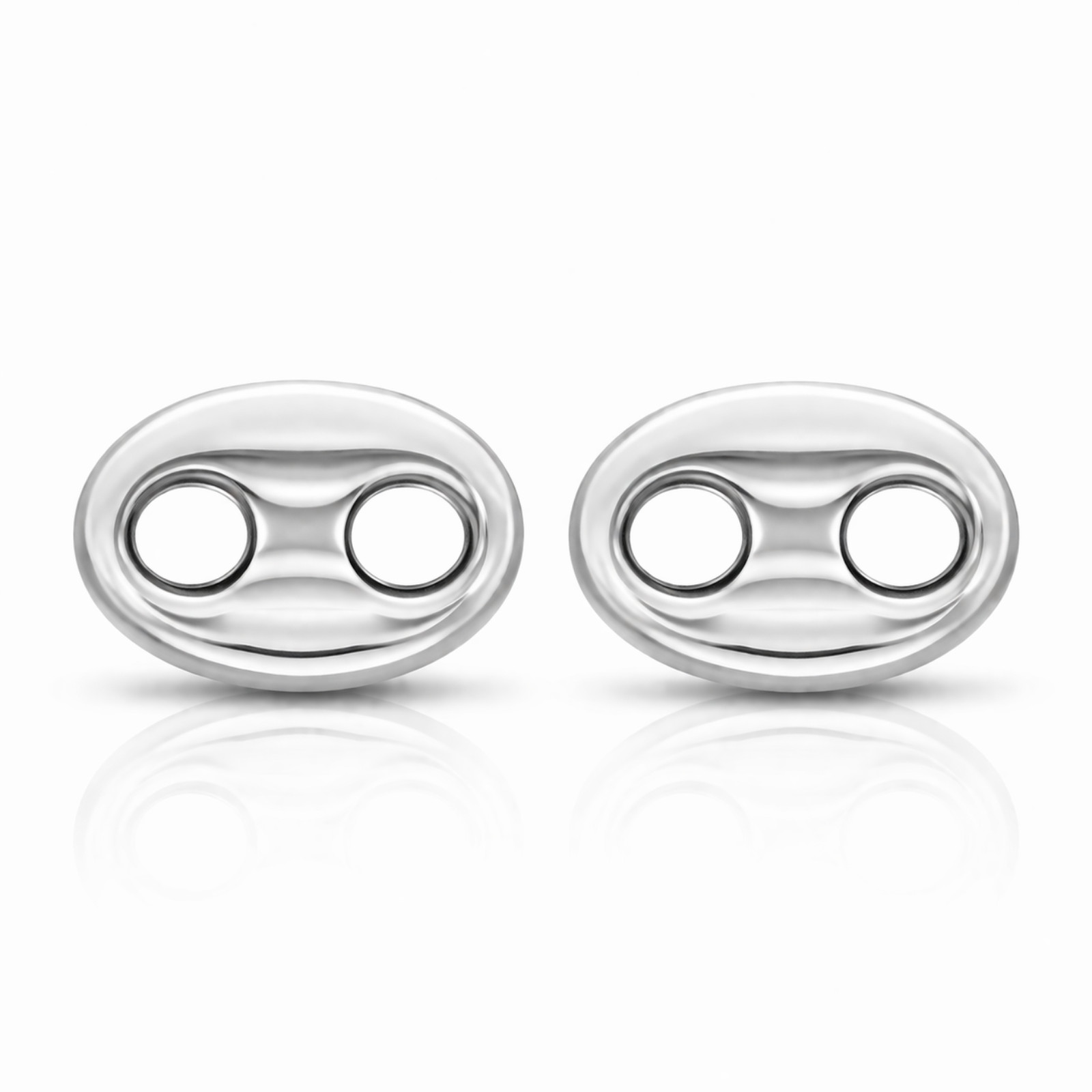 925 Sterling Silver Puffed Mariner Stud Earrings Link Women Earring
