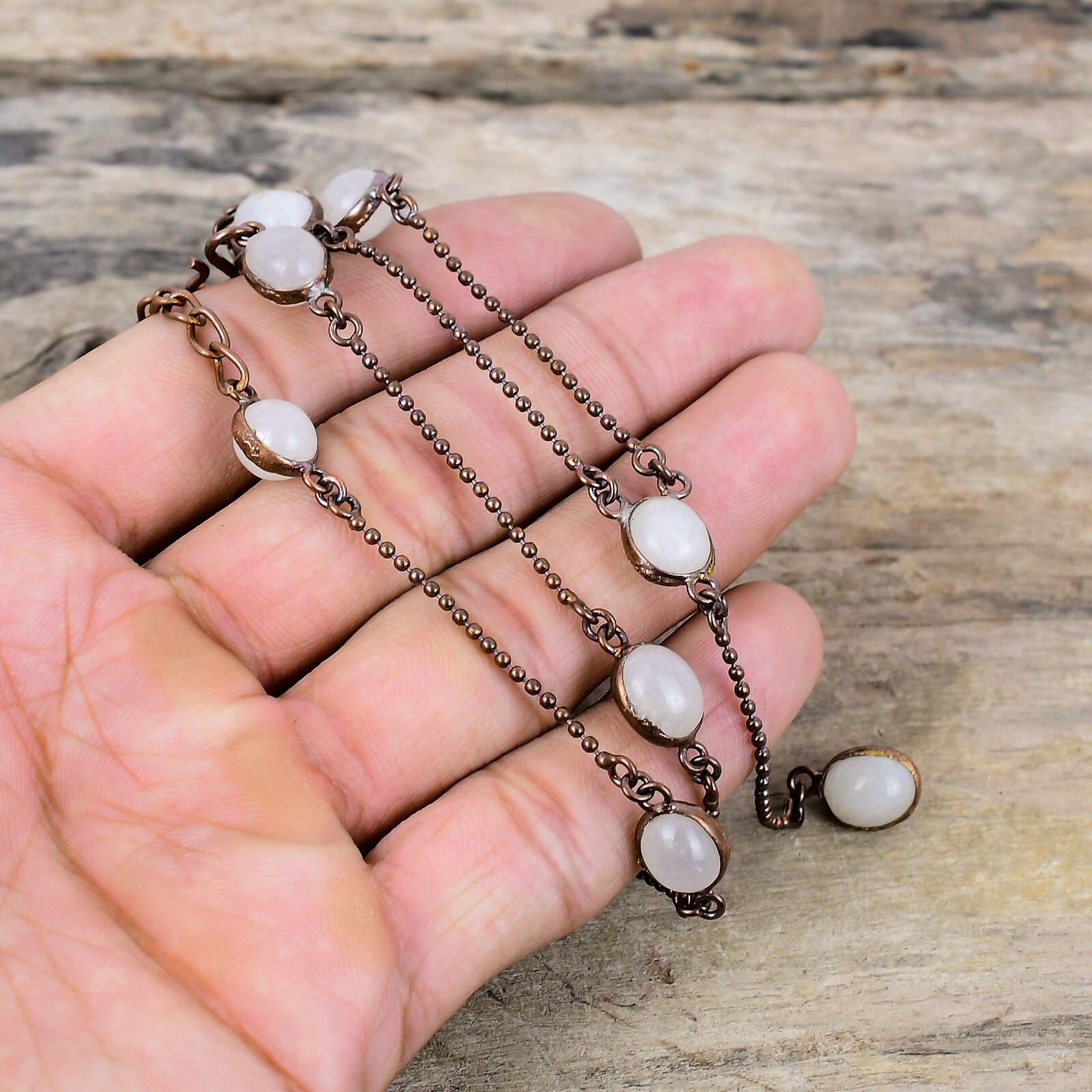 Gift For Her Copper Rainbow Moonstone Electroformed Adjustable Necklace 18.0″