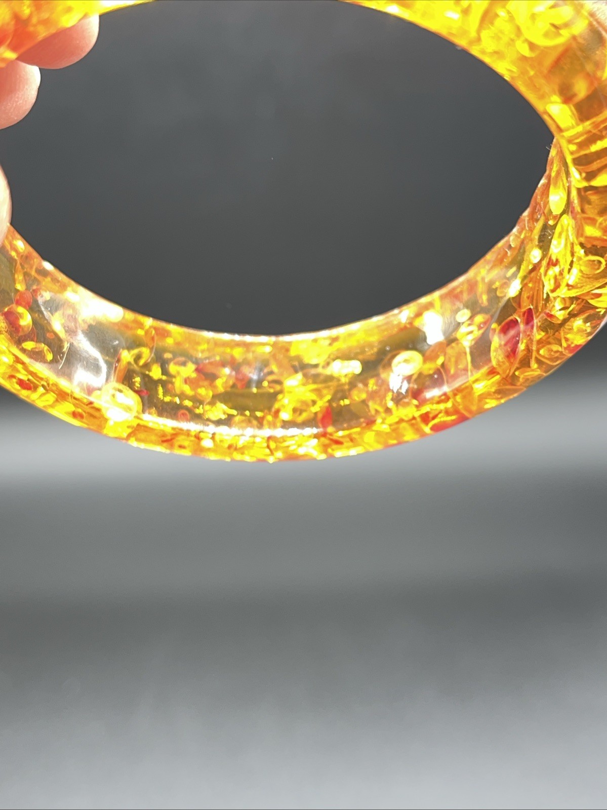 Amber Orange Translucent Speckled Acrylic Lucite Bangle Bracelet