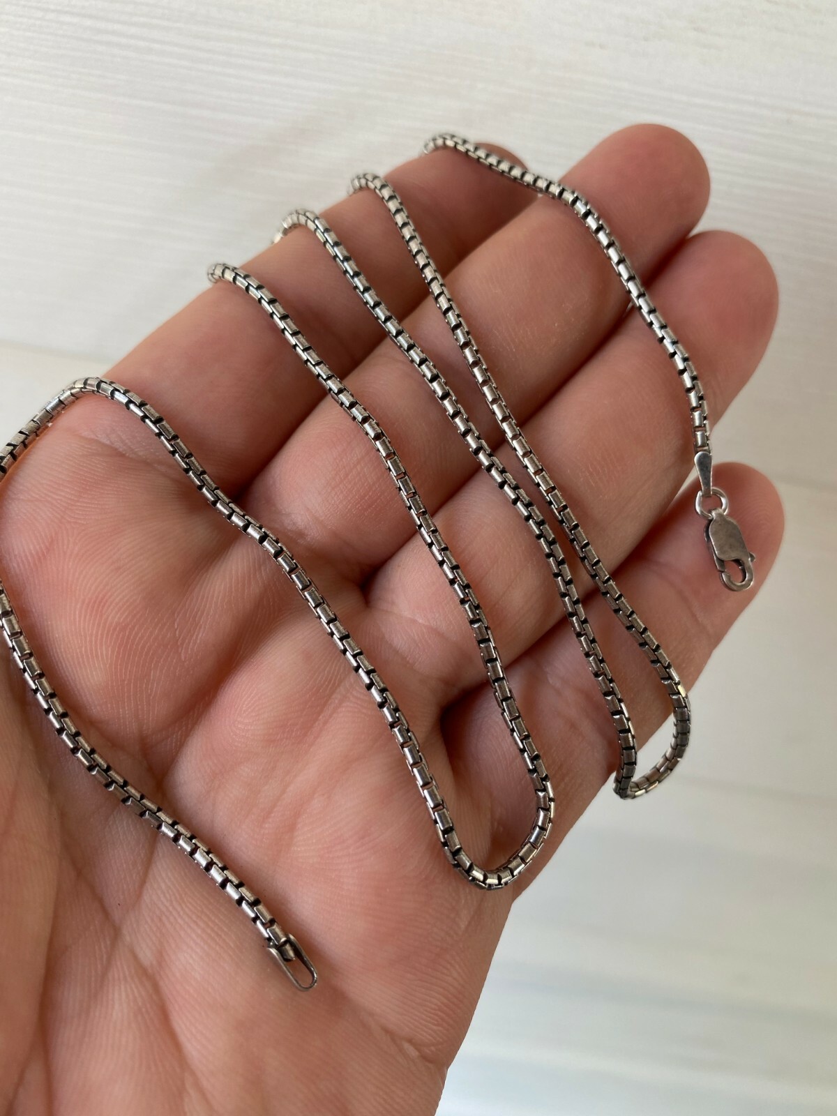 Solid 925 Sterling Silver Rounded Box Chain 2mm Necklace Black Oxidized Rhodium