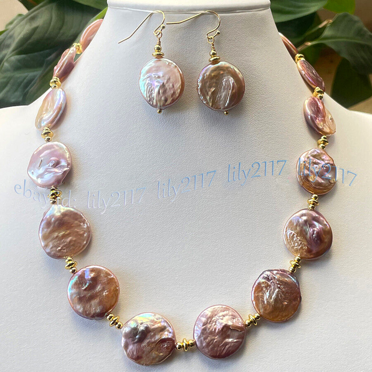 Huge 18-20mm Natural Multicolor Freshwater Flat Coin Pearl Necklace Earrings Set