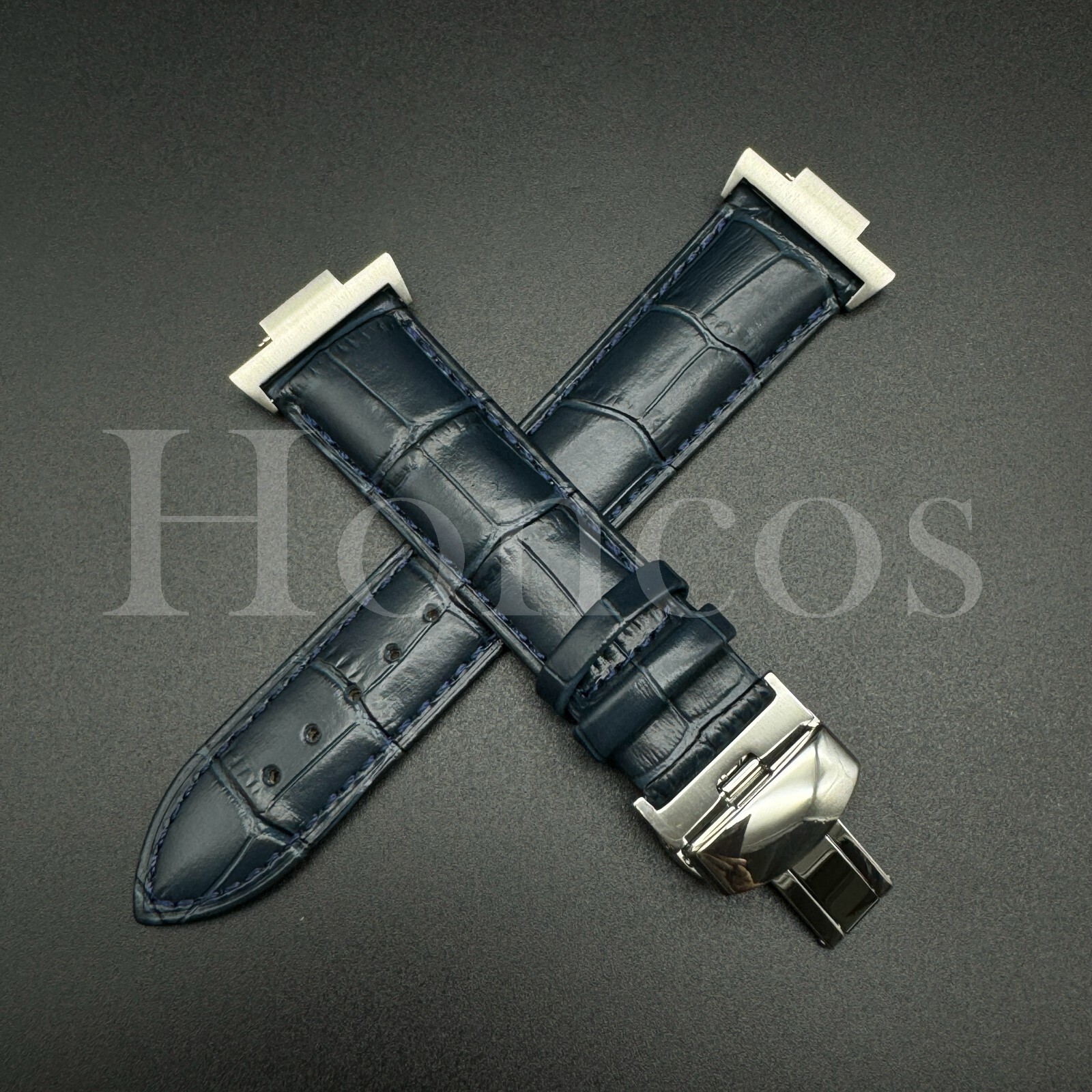 Genuine Leather Alligator Watch Strap Fits for Tissot PRX Clasp+Adapter D/Blue
