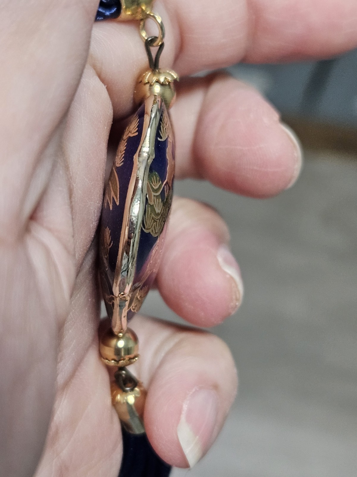 Vintage Cloisonne Gold Tone Peacock Pendant & Necklace 24″ Double Cord