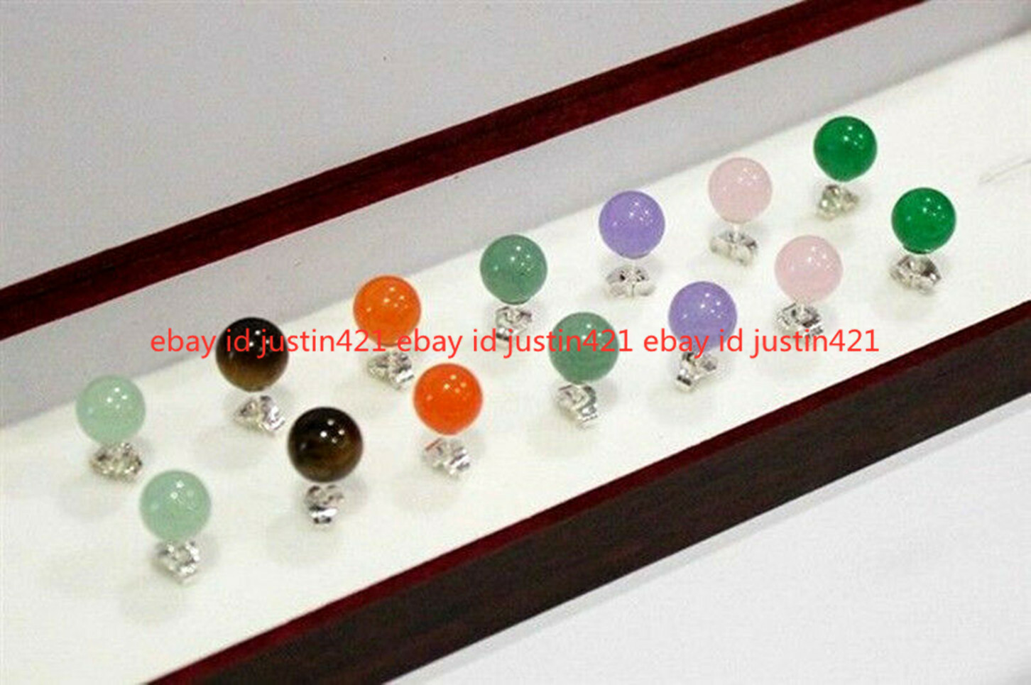 7 Pairs 10MM Fashion Mlticolor Jade Gemstone 925 Sterling Silver Stud Earrings