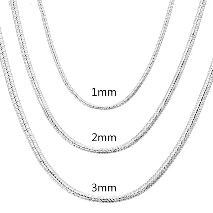 925 Sterling Silver Snake Chain Necklace 1mm 2mm 3mm Pendant Chain Unisex