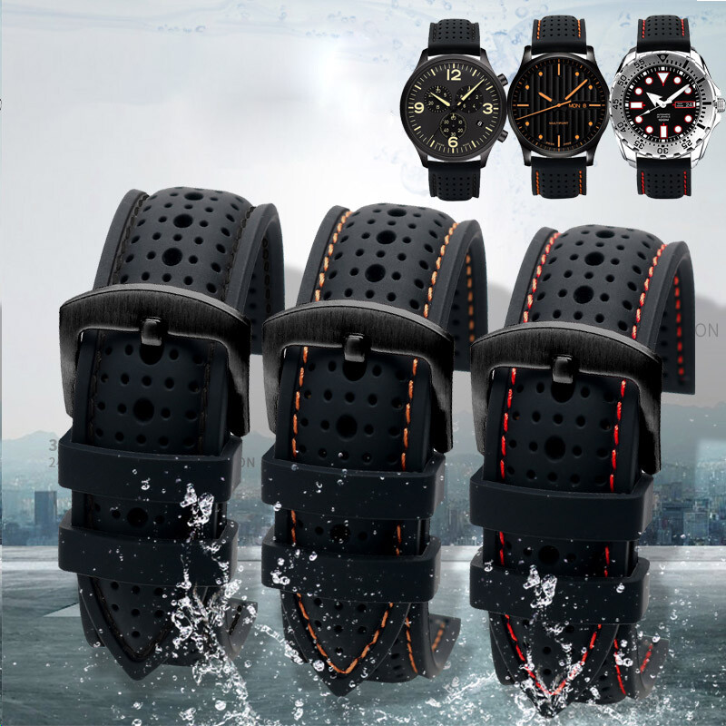 Universal Silicone Watch Band Strap Rubber Waterproof Men’s Black 19-24MM Hoop