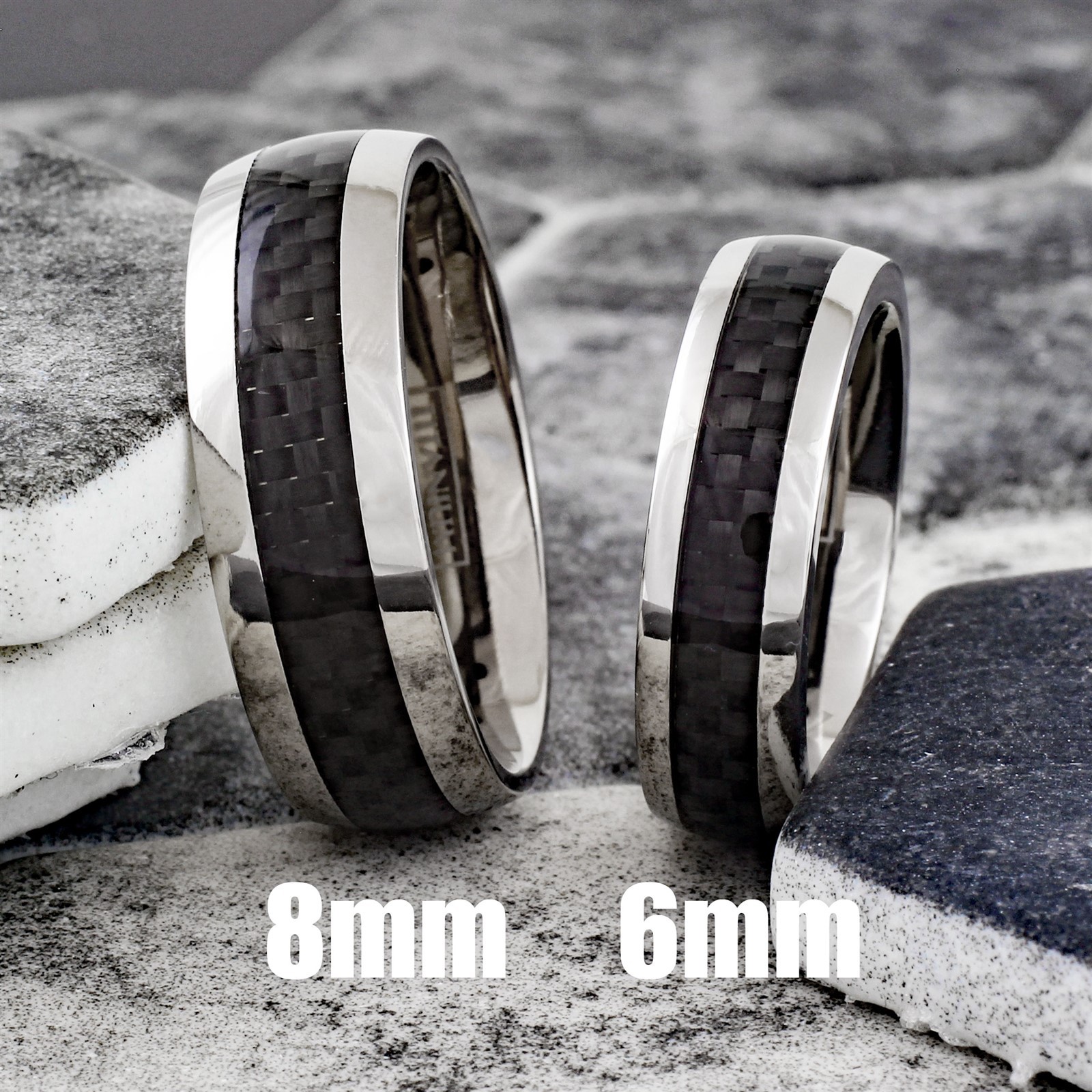 Titanium Black Carbon Fiber Stripe Comfort Fit Men’s Wedding Band Ring size 5-13