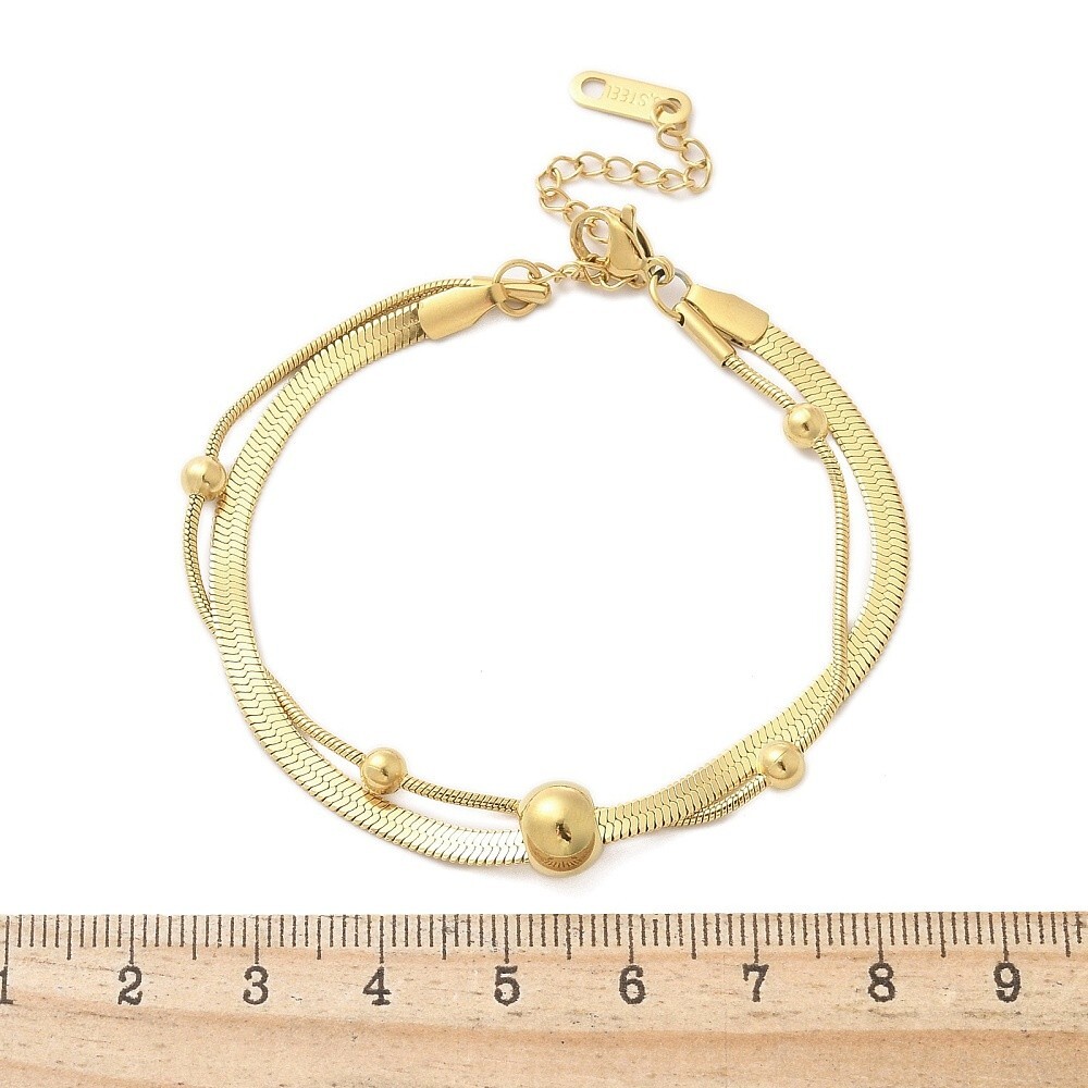 14K Gold Plated Stainless Steel Herringbone Snake Bracelet Bead Adjustable T34