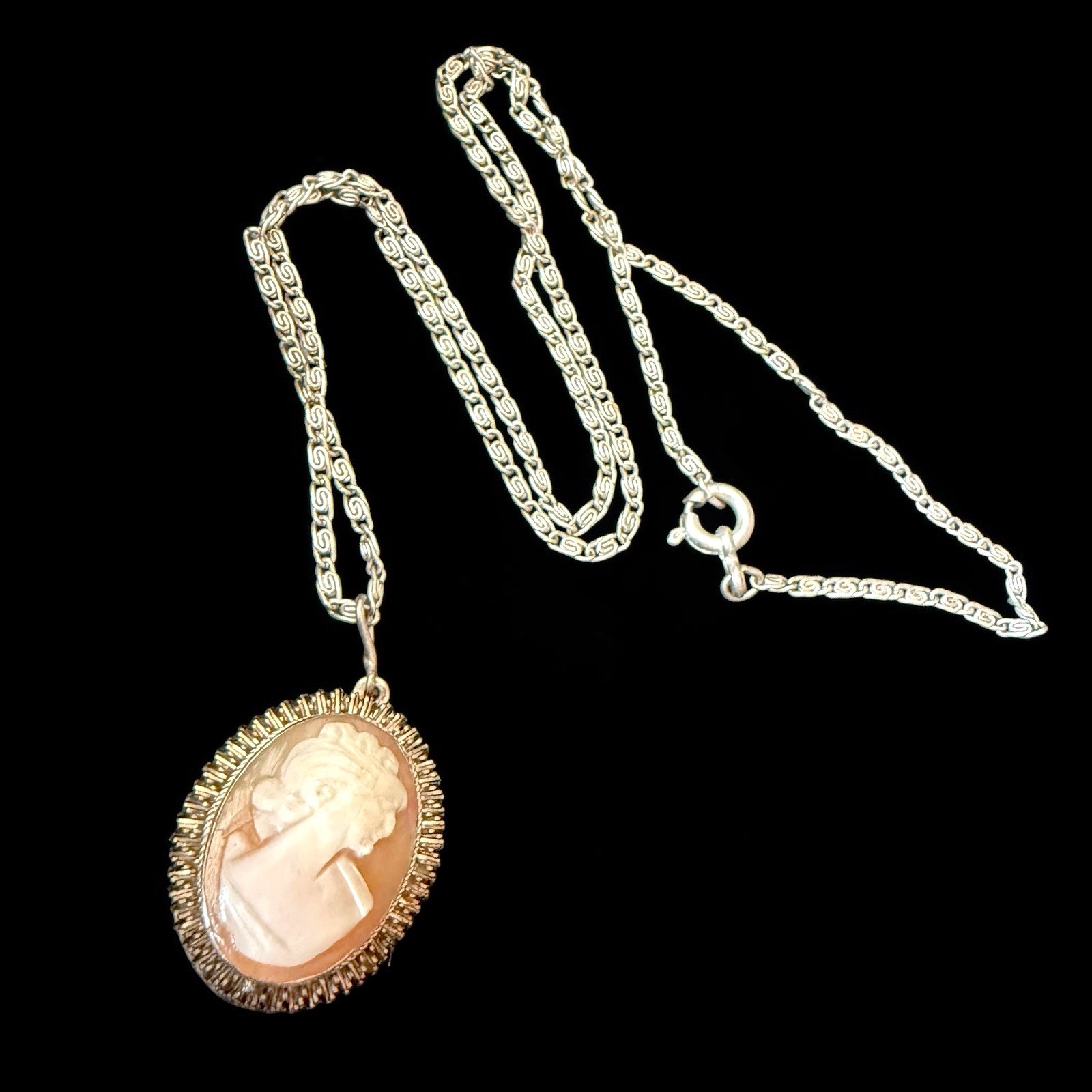 Cameo Pendant Shell Cameo 800 Silver Italian Carved Necklace Mid Century Vintage