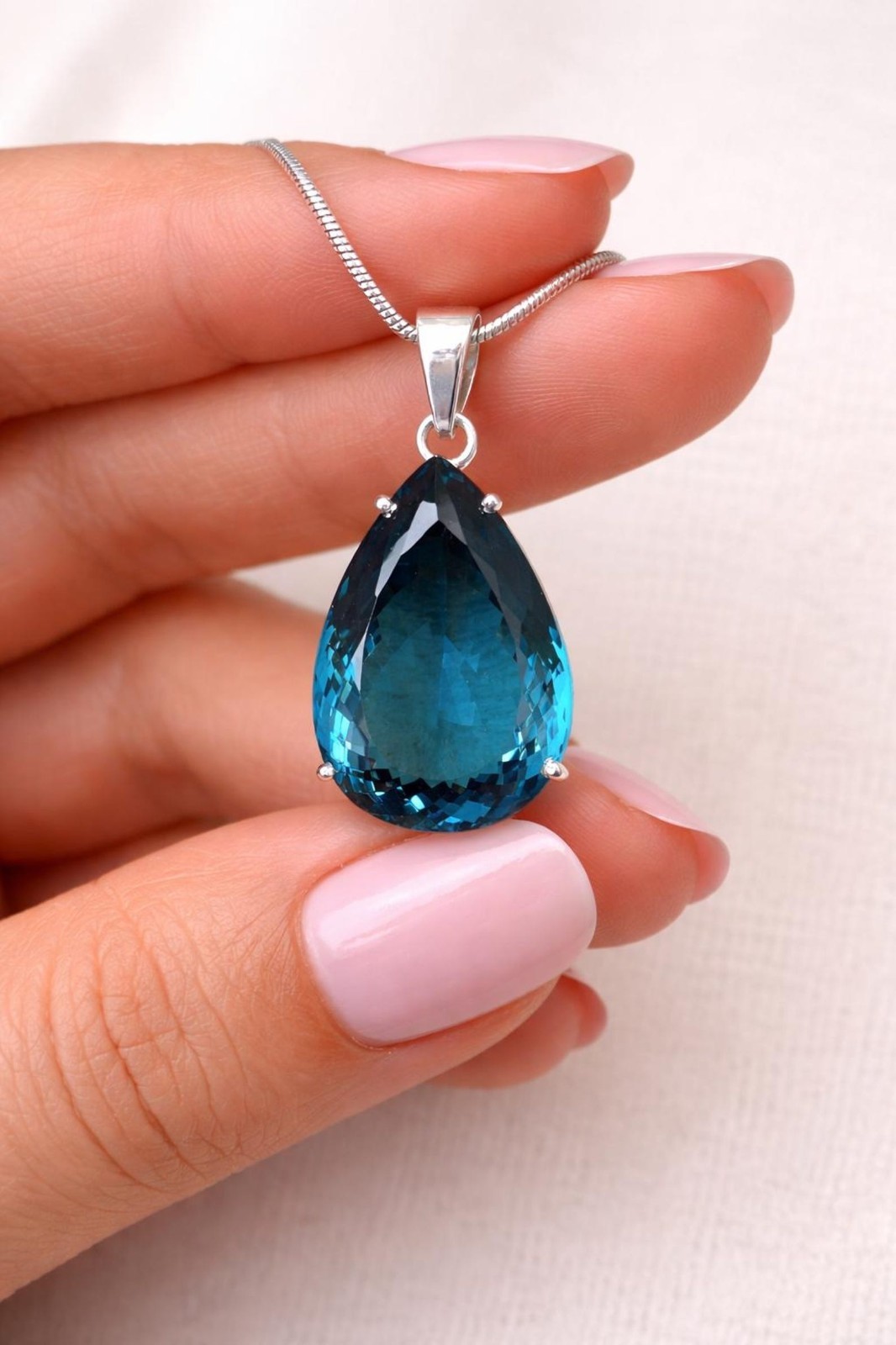 GIE Certified Natural 68 Ct London Blue Topaz Pear Cut Pendant Loose Gemstone