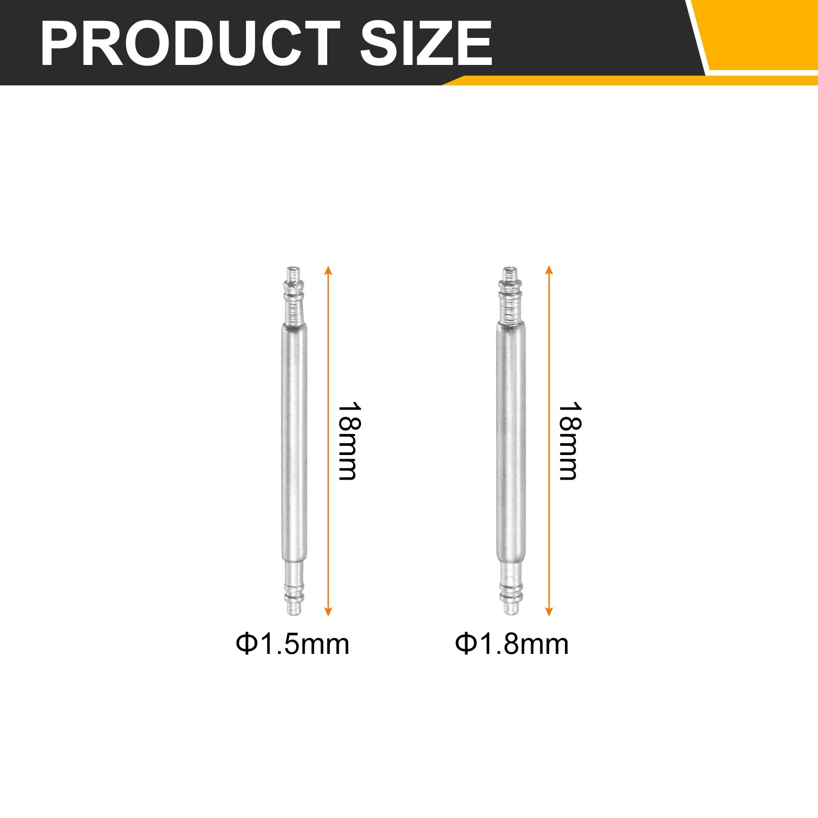 8Pcs, 18mm Watch Spring Bar Pins 1.5mm+1.8mm Diameter Stainless Steel Band Pins