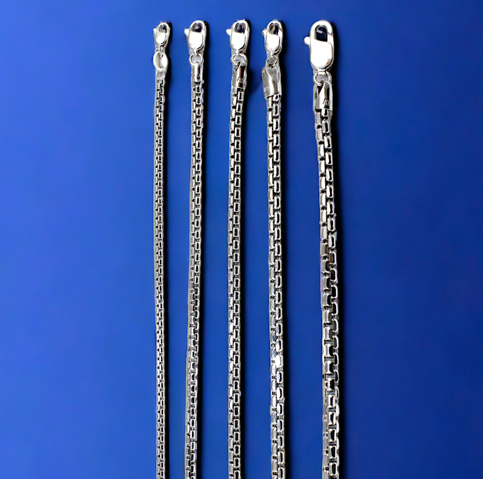 10K White Gold Venetian Round Box Necklace Bracelet Chain Real 7″-30″ 1-3mm