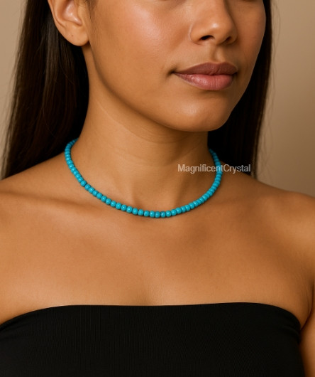 Natural 3mm Turquoise Choker Bead Queen Necklace Healing Reiki Energy Gifts