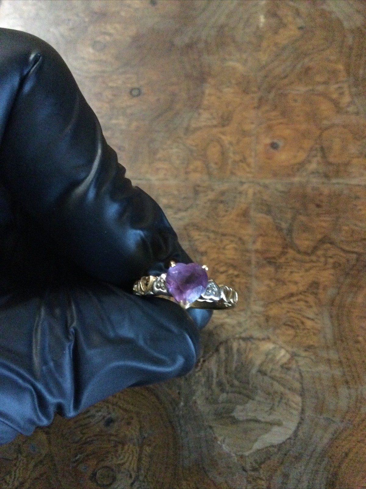 Yellow Gold 10k Purple Amythest Heart W/ Accent Diamond Chips Ring 6.25
