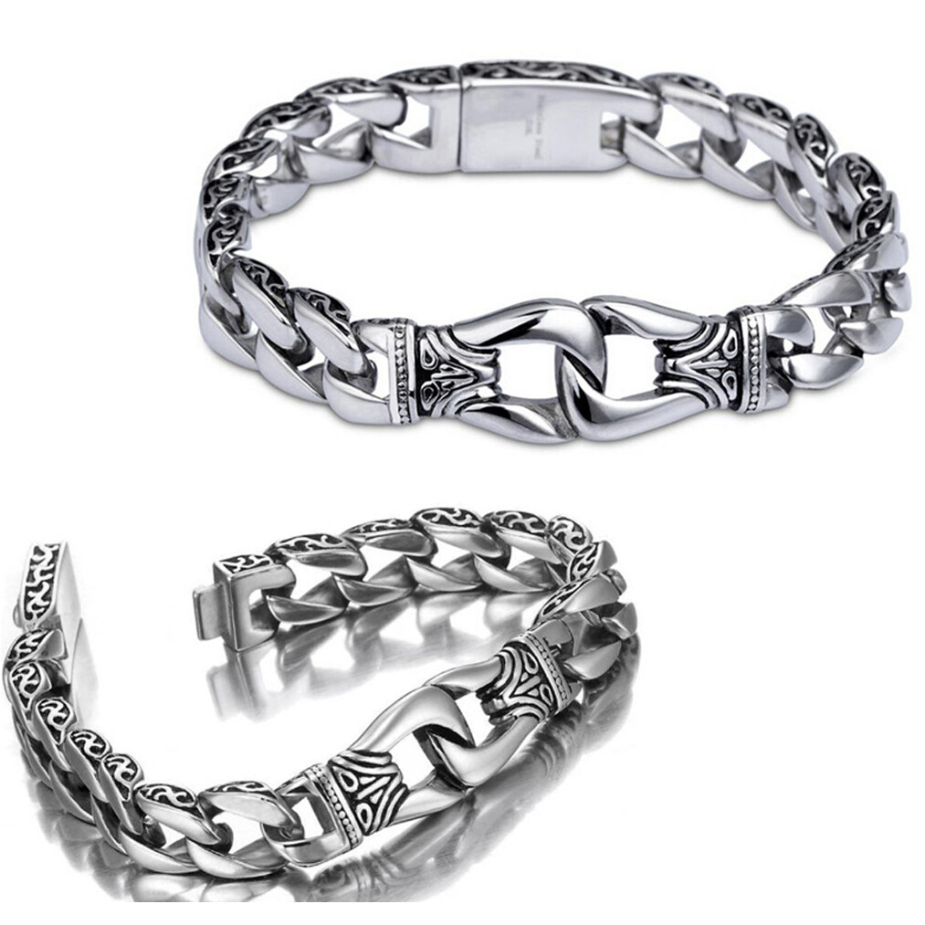 Mens Heavy Sturdy Alloy Motorcycle Biker Chain Bracelet Wristband Gift New USA