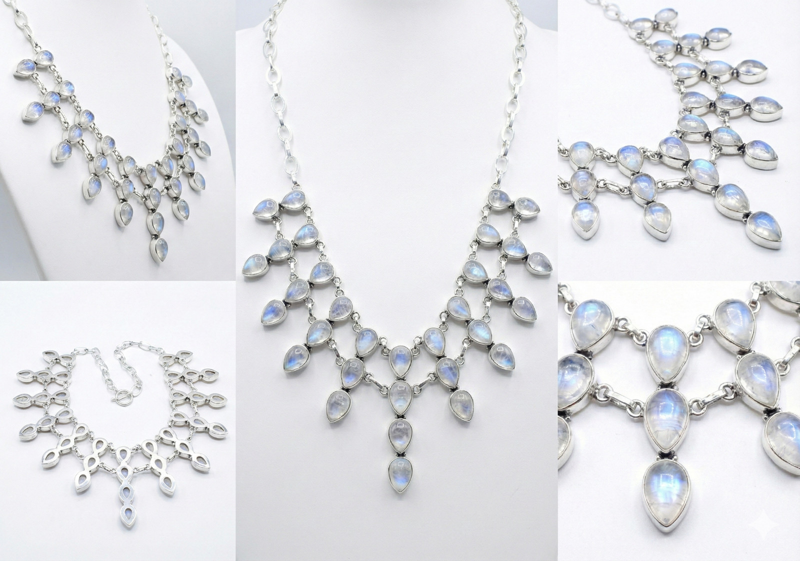 Natural Moonstone Gemstone Necklace 925 Sterling Silver Women Jewelry S-18″