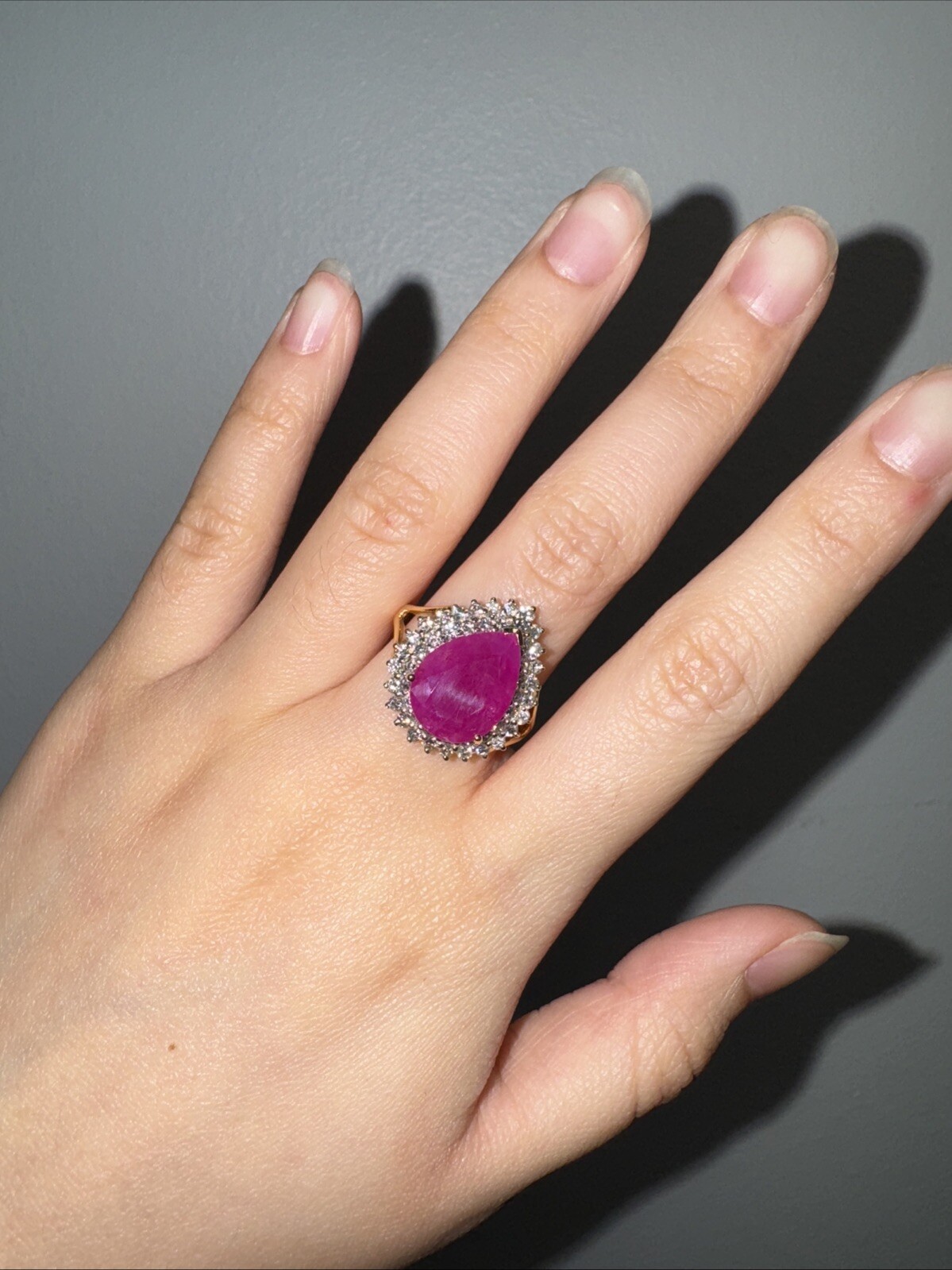 Natural Ruby Diamond 6.80 Carat 18K Yellow Gold Halo Cocktail Engagement Ring