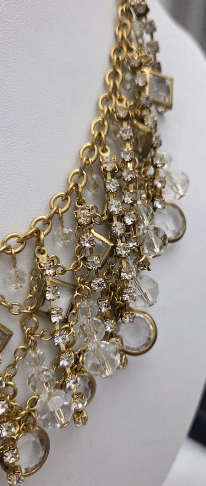 ABS By Allen Schwartz Statement Chain Necklace Rhinestones Beaded Gold Tone NWT