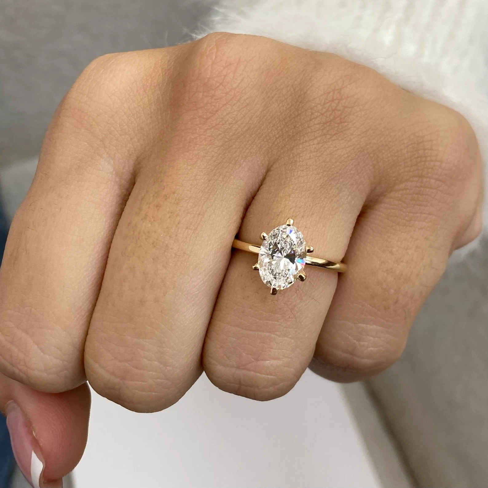 1.50 Ctw Oval Cut Real Moissanite Solitaire Proposal Ring 14K Yellow Gold Plated