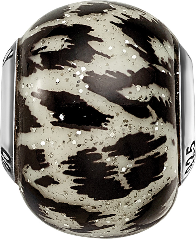 Silver Reflections White & Black w/Glitter Overlay Glass Bead QRS2265