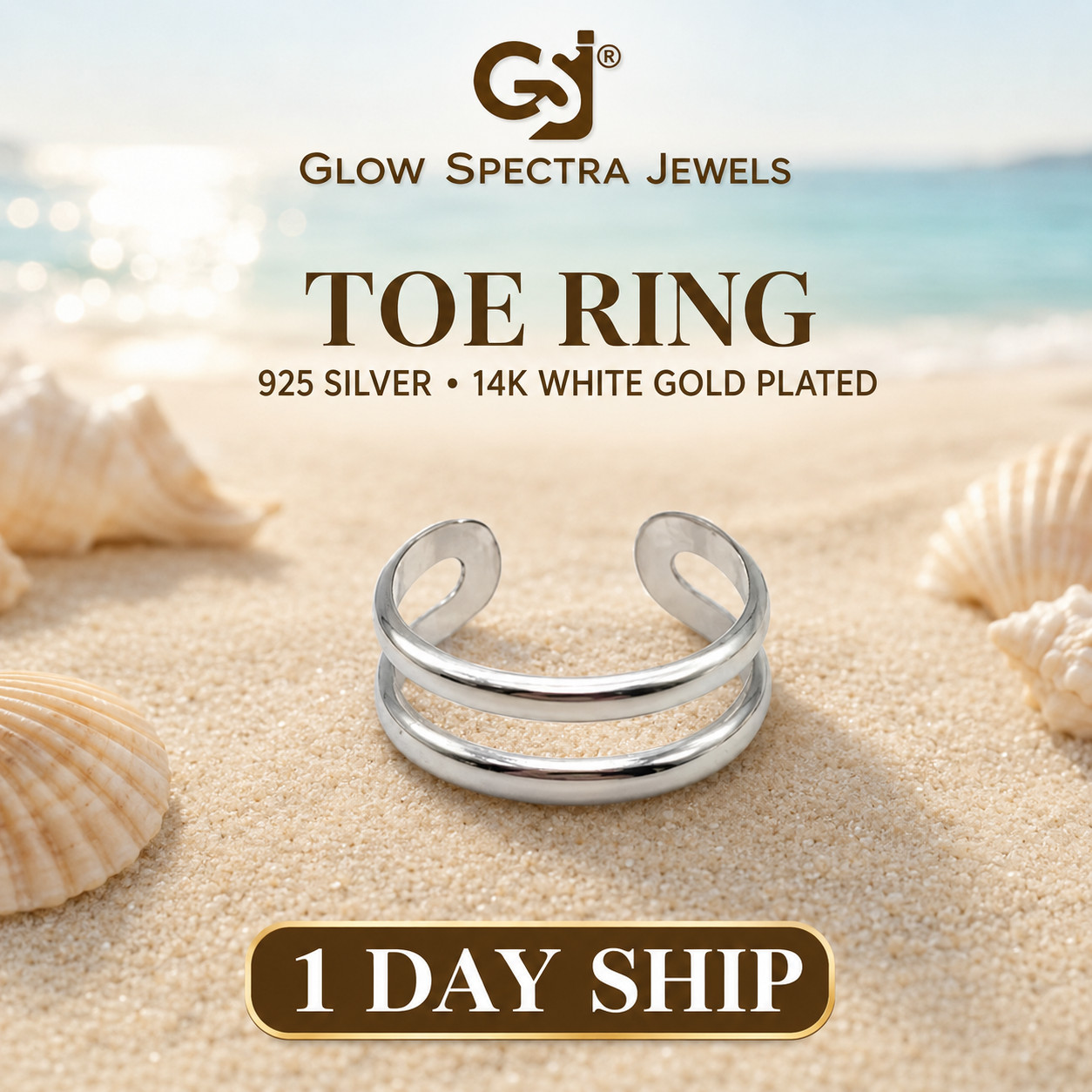 2 Line Band Toe Ring Solid 925 Sterling Silver Men/ Women 14k White Gold Plated