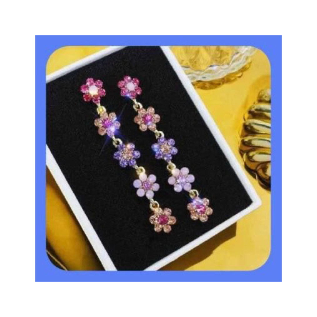 Unique Pretty Cascading Multi Colorful Beauty Rhinestone Flower Earrings