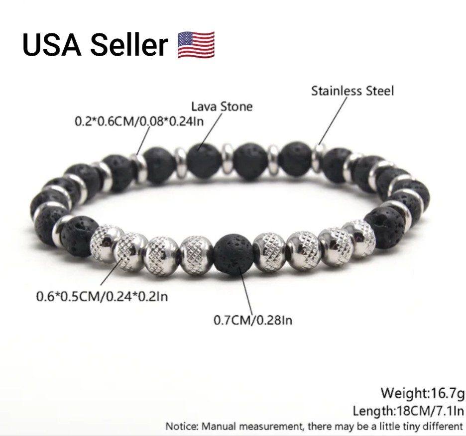Charm Natural Stone Bracelet Black Lava Beaded Elastic Steel Bracelets Handmade
