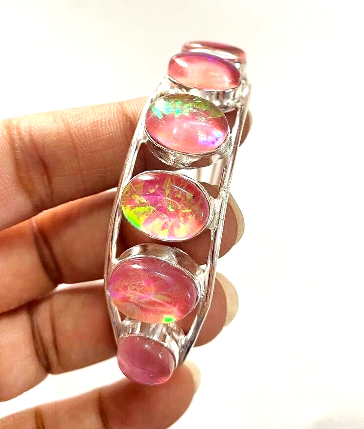 Australian Triplets Opal Gemstone 925 Sterling Silver Handmade Jewelry Bangle