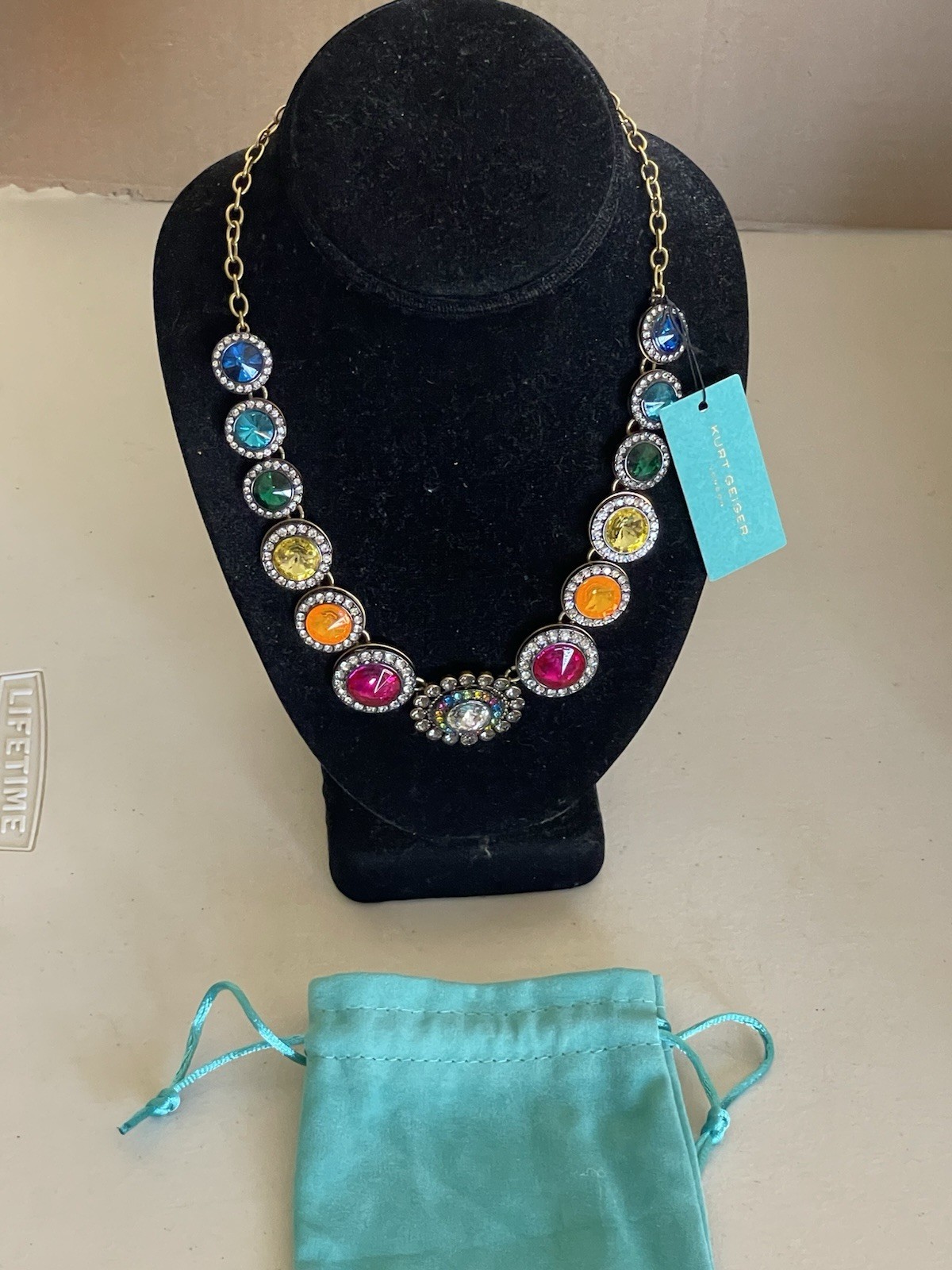 KURT GEIGER LONDON GOLD TONE OCTAVIA NECKLACE IN MULTI 16”+2”