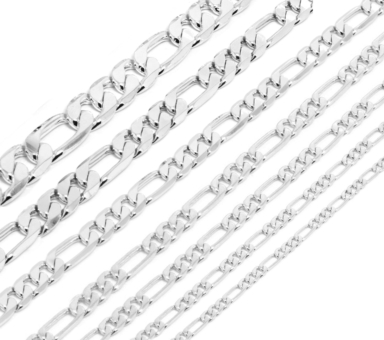 Men Silver Plated 3mm To 12mm Figaro Link Necklace Chain 24 Or 30 Inch