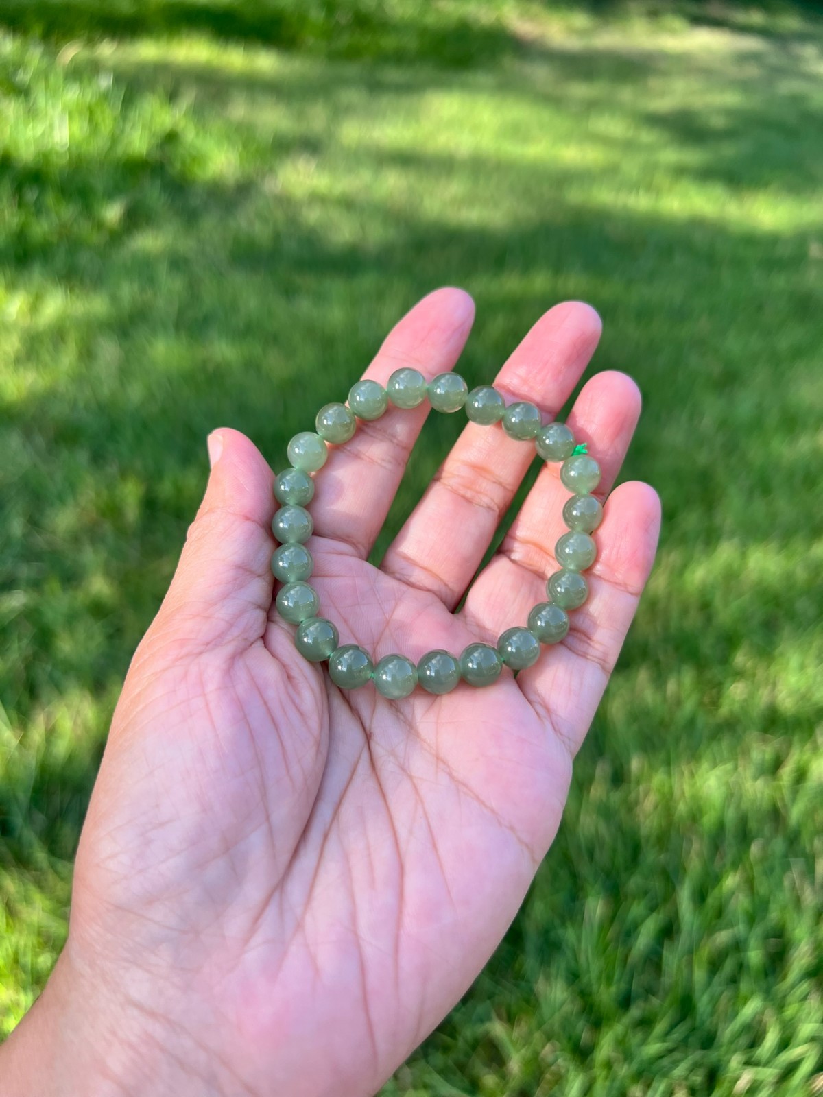 Transparent Green Nephrite Jade 7.8mm Bead Bracelet H398 b