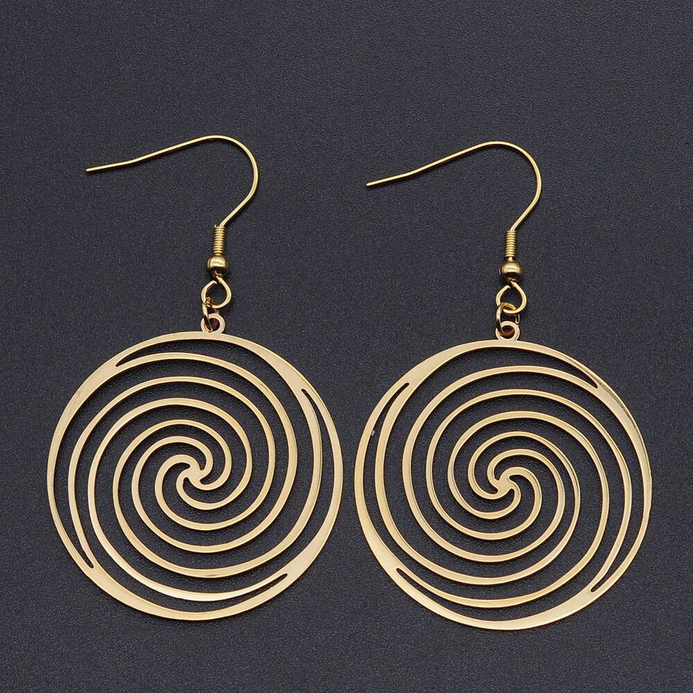 201 Stainless Steel Dangle Earrings Vortex Stainless Steel Color 59mm 0.6mm P200