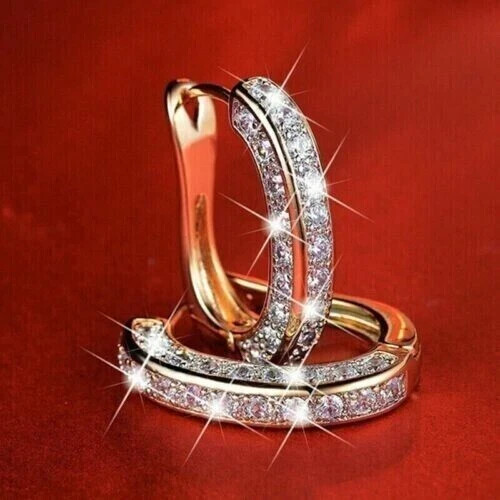 Lab-Created 3Ct Round Cut Diamond Huggie Hoop Earrings 14K Yellow Gold Plated