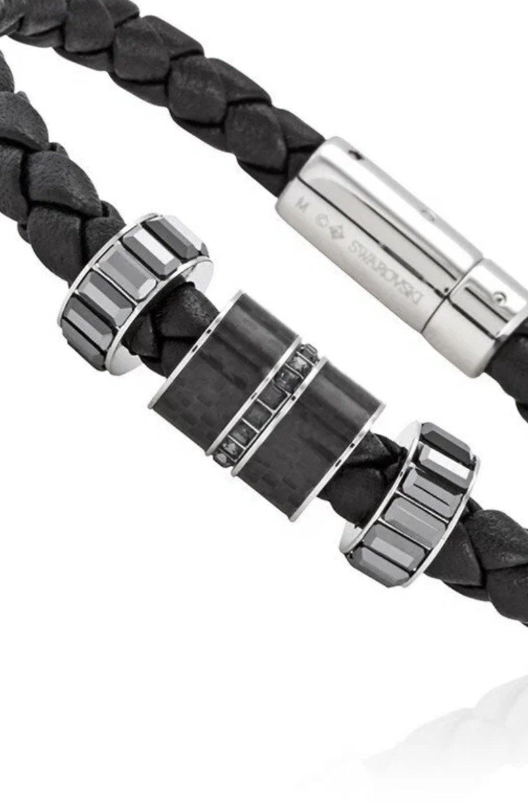 Swarovski Diagonal Men’s & Unisex Black Leather Bracelet 18cm Gift boxed