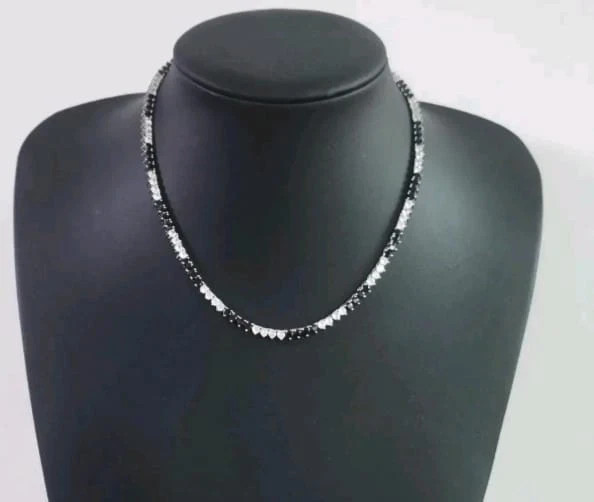 18CT Black & White Diamond Lab Created Tennis Necklace 14K White Gold Plated 18″