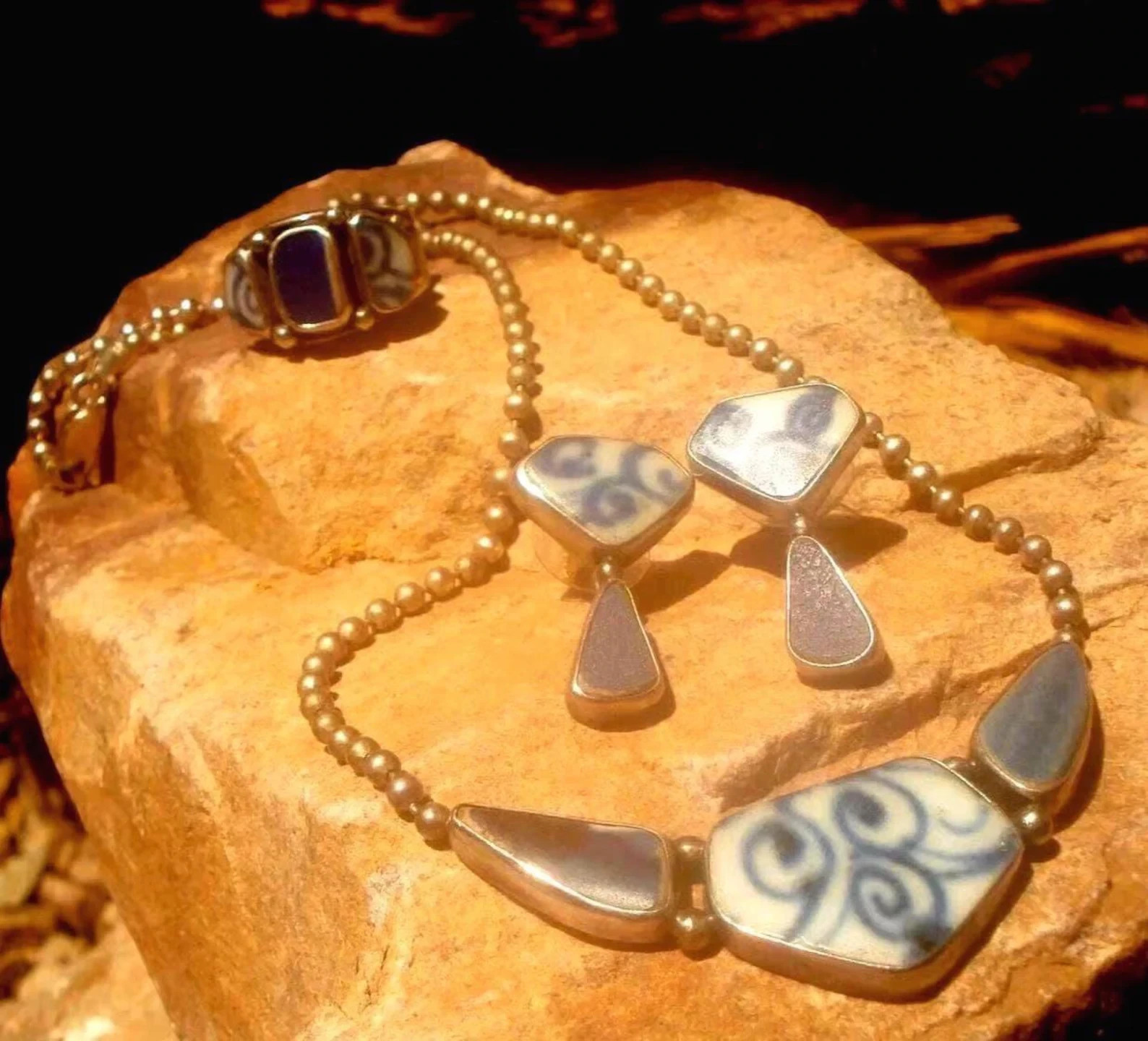 Minimalist, 3 Piece, Solid Sterling Set, Nancy E Foster, Hand Painted Clay, Set