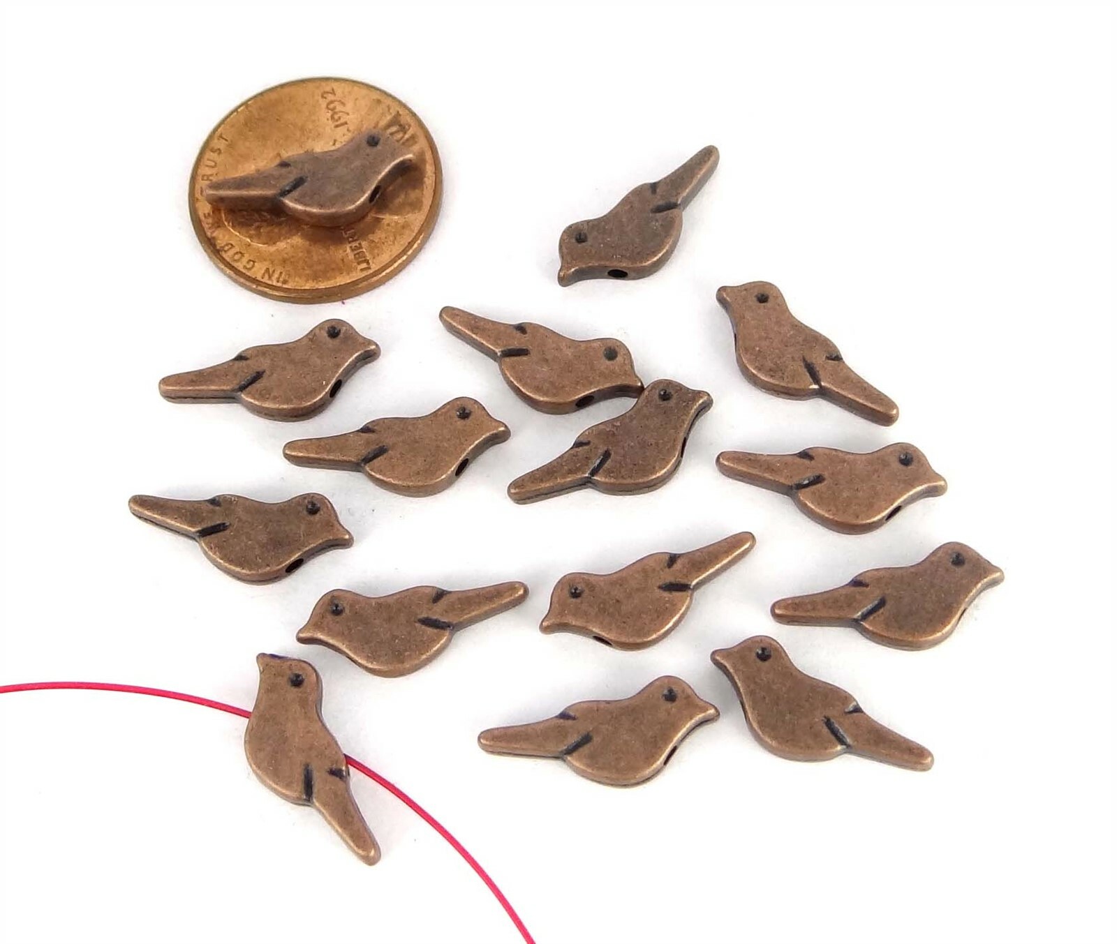 15 Antique Copper Pewter Tiny Fly Bird Beads 16x6mm
