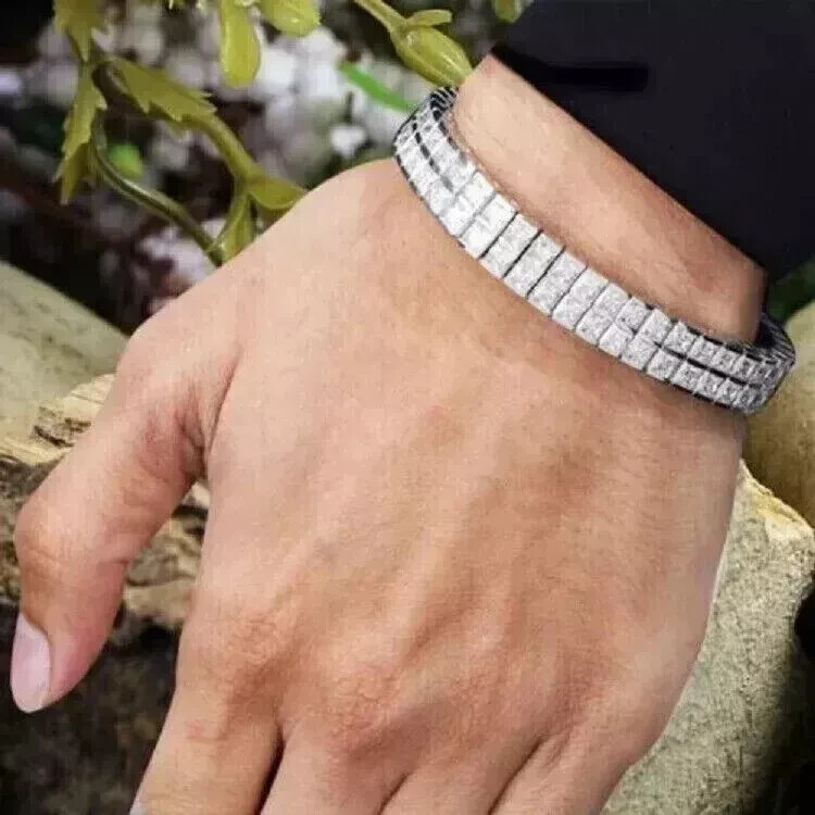 Men’s Tennis Bracelet 7Ct Princess Cut Lab Created Diamond 14K White Gold Plated