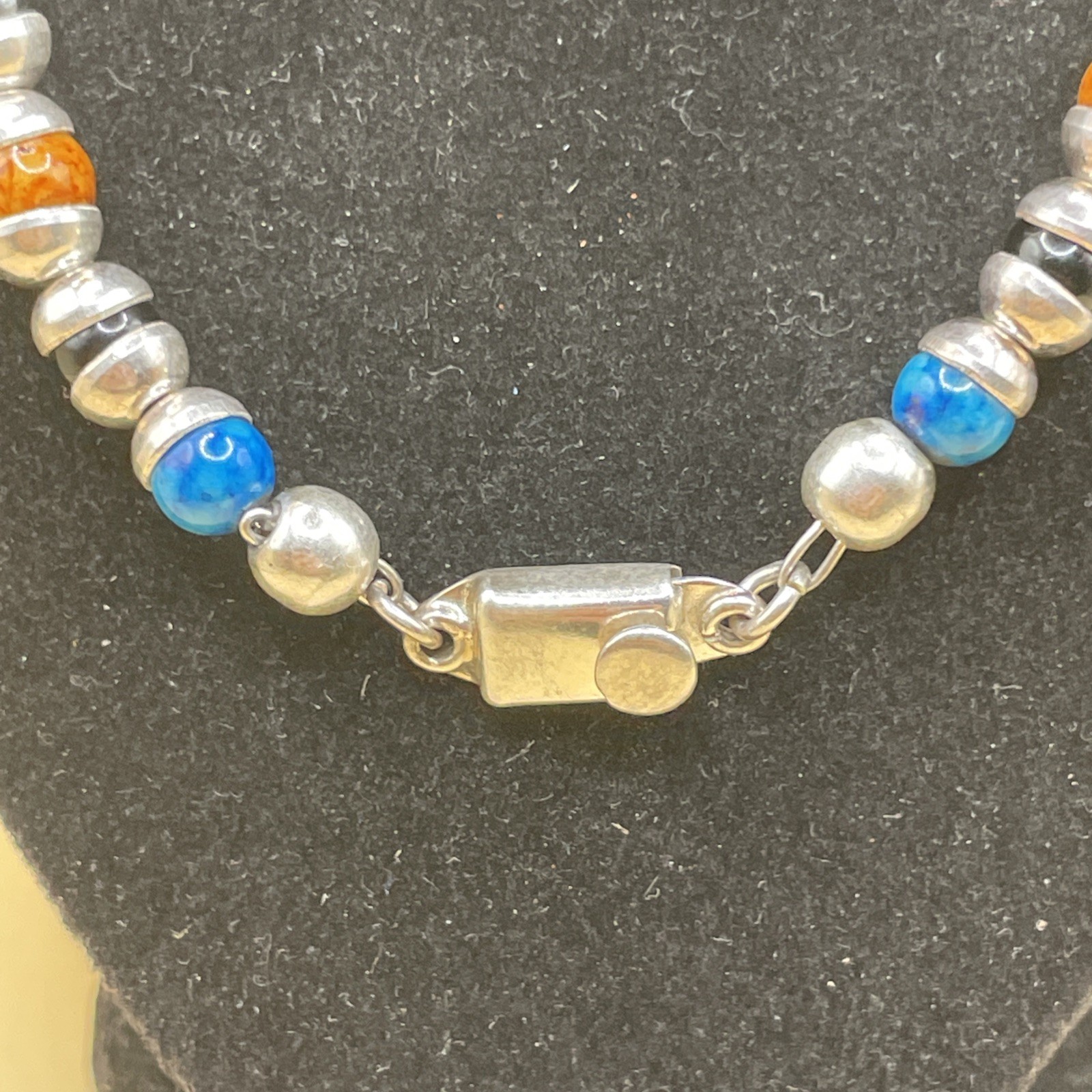 Taxco Mexico Assorted Gem Set Sterling Silver Necklace 22.5in (54.3g)