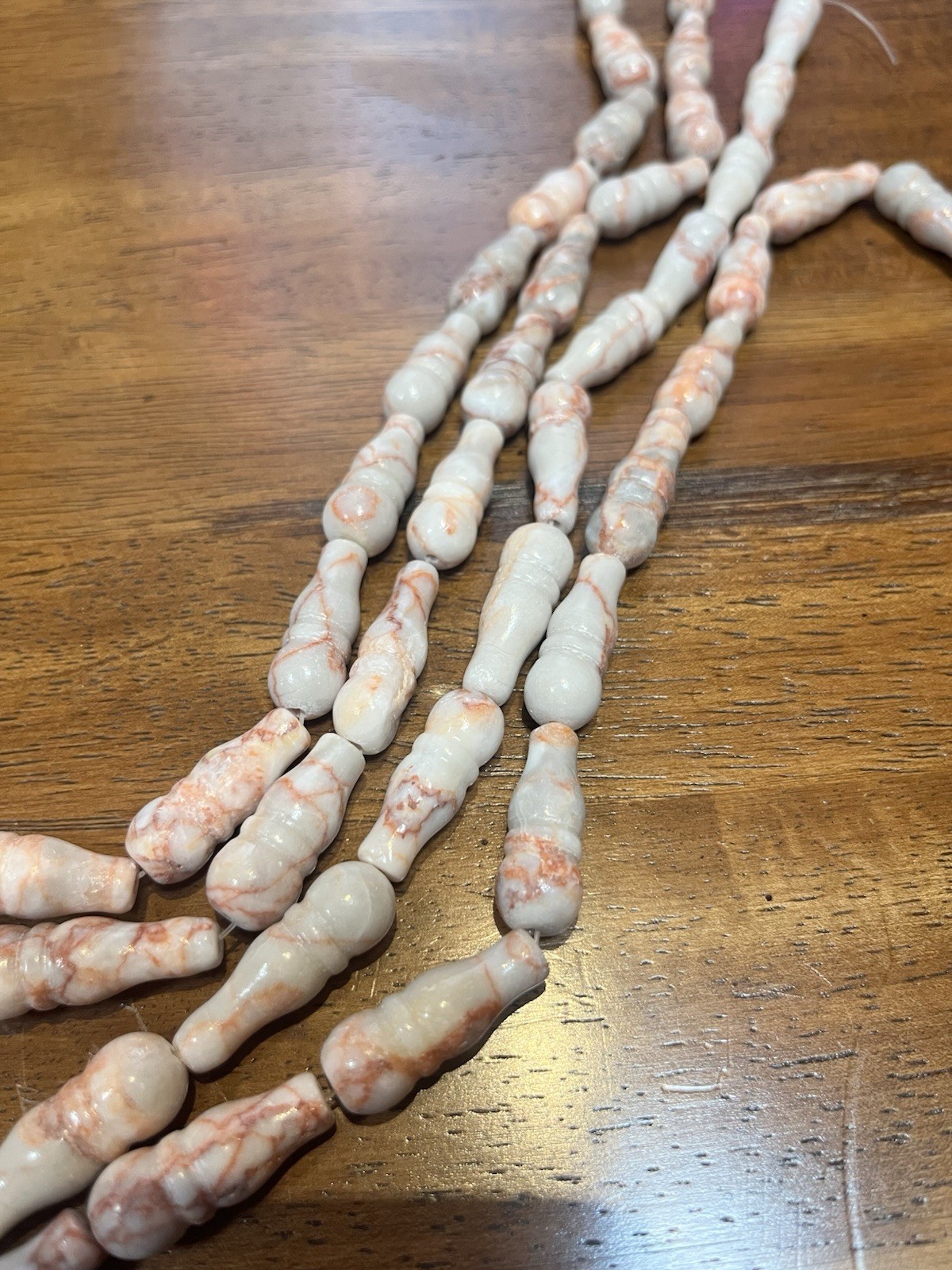 Old Stock Red Stripe Marble Gemstone 30mm Carved Beads 14in Strand