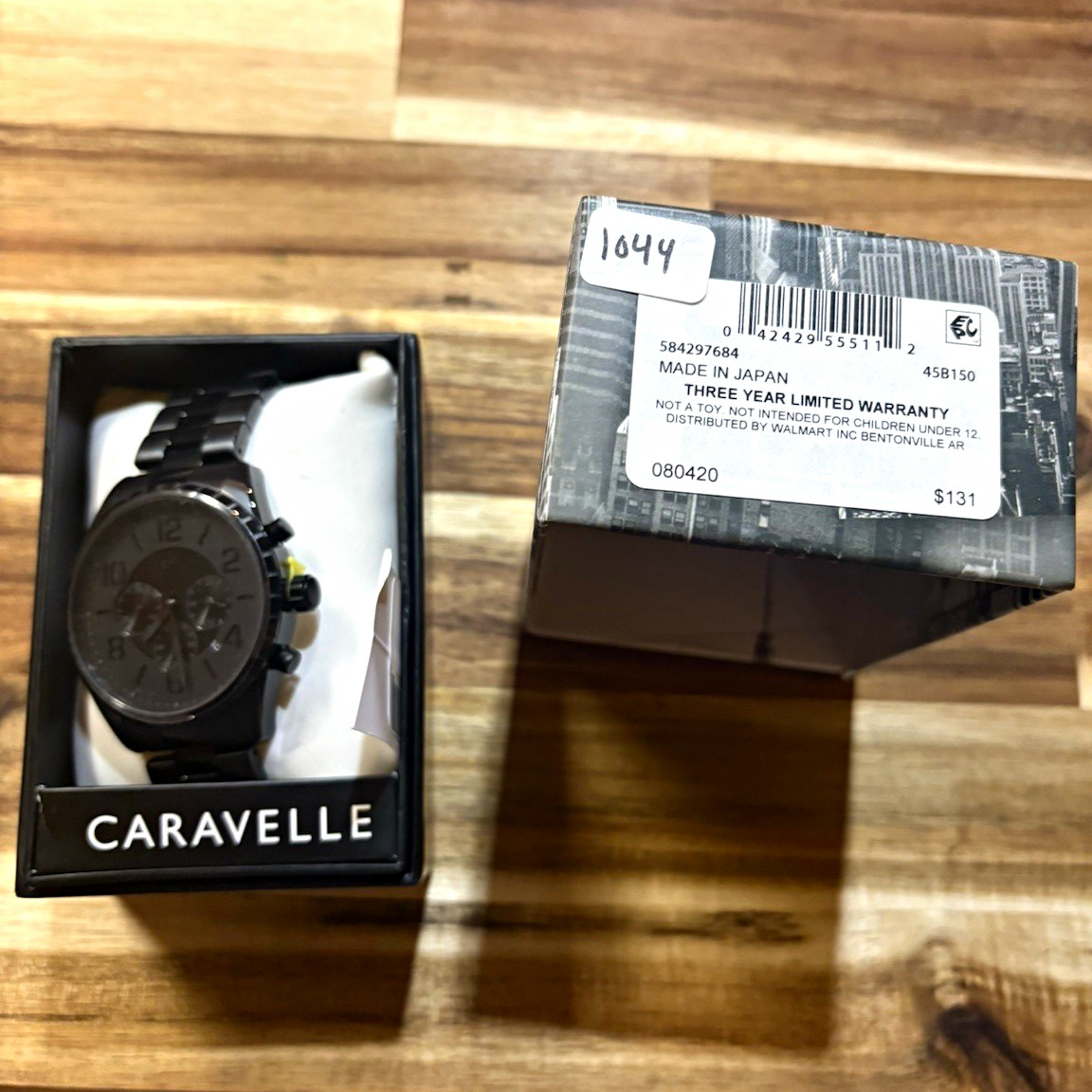 Caravelle Men’s Quartz Chronograph 12-Hour Black Dial SS Bracelet 44mm w/ Box