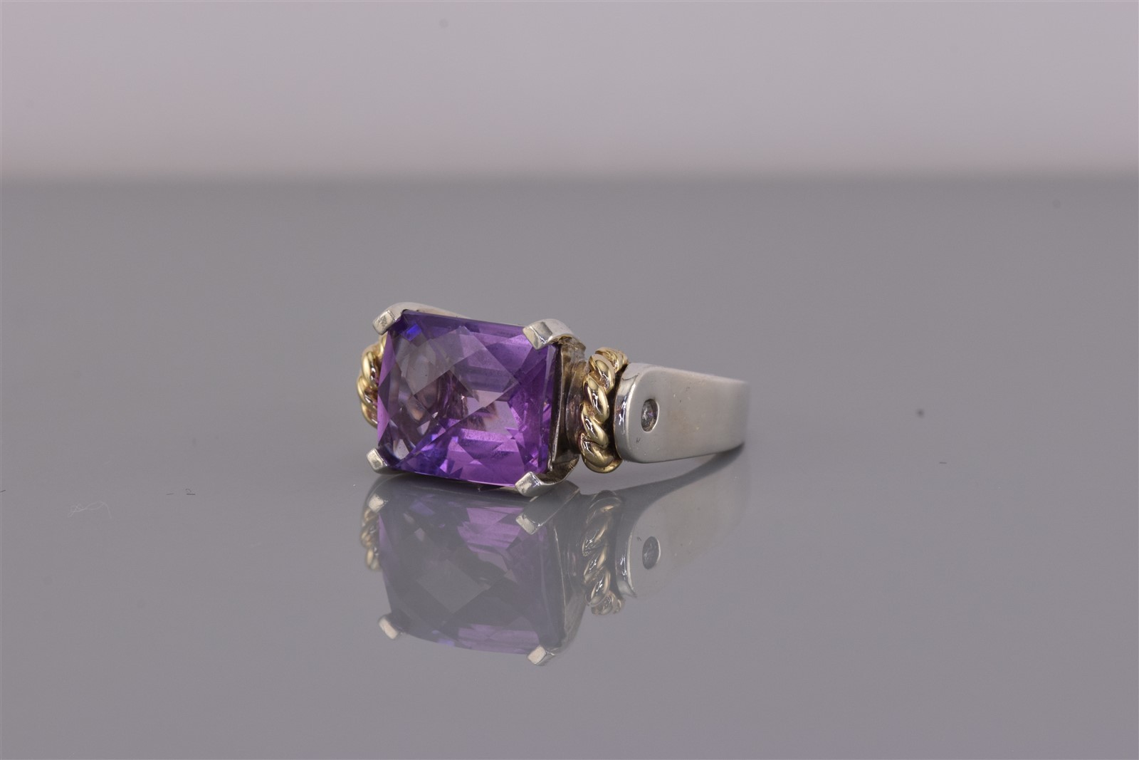 EMA Sterling Silver & 14k Gold Cable Purple Amethyst Band Ring 925 Sz: 5