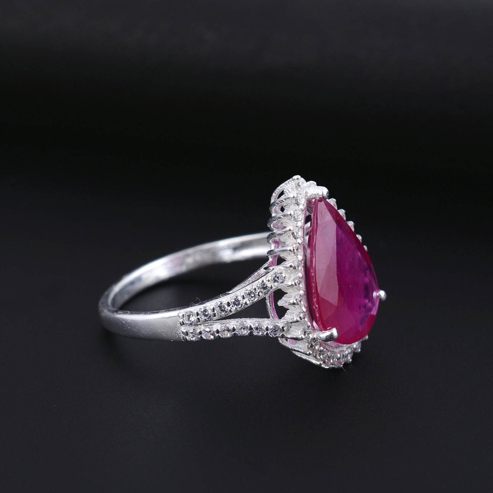 Pear fine red ruby silver 925 minmalist for daily wear