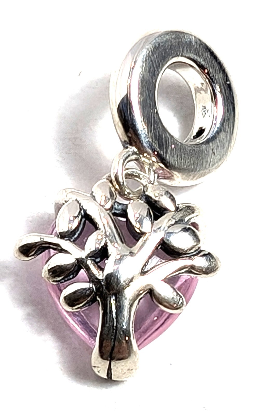Authentic Pandora Charm, Pink Family Tree and Heart Dangle, #792654C01