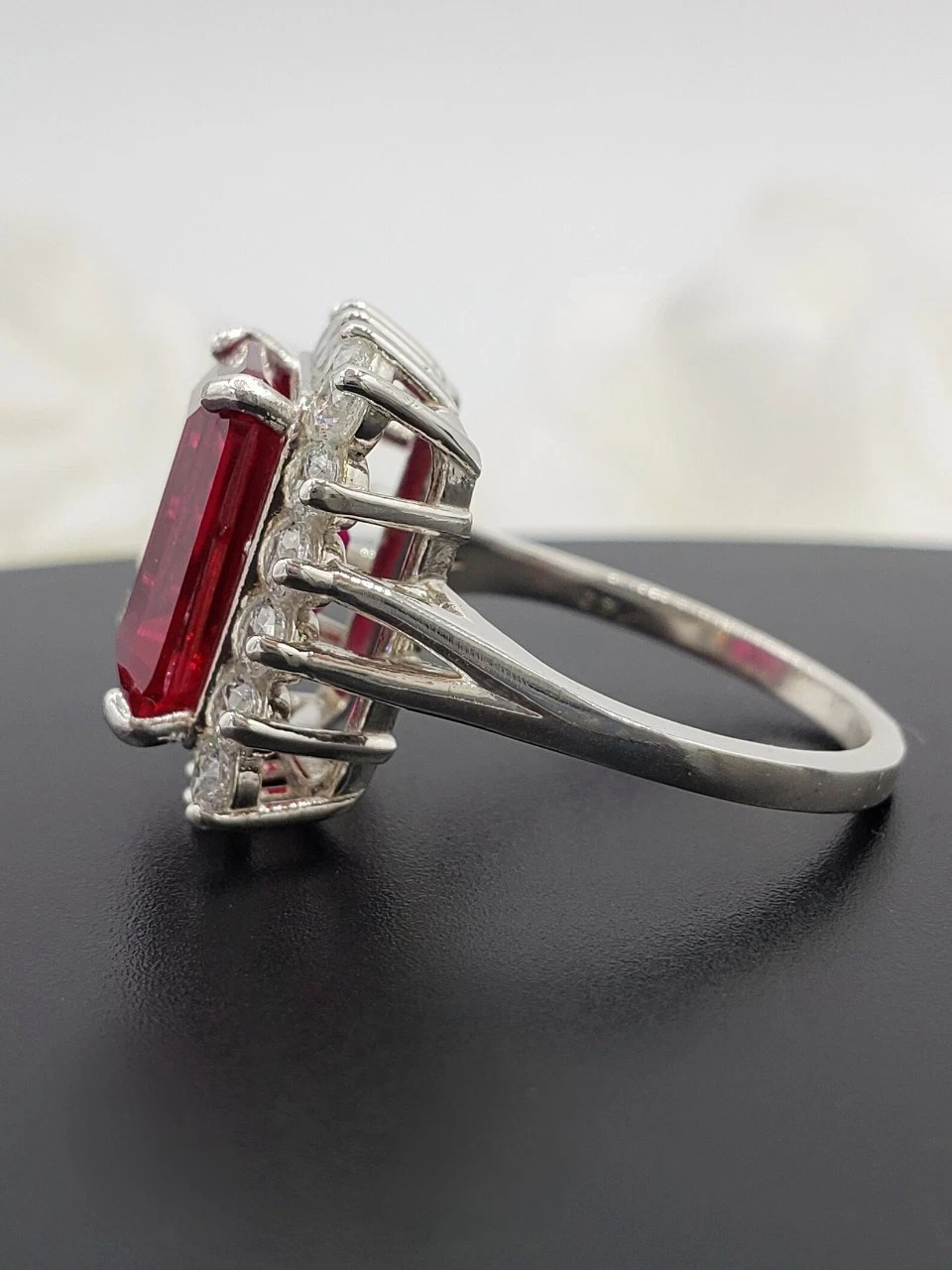 6.80 Ct Emerald Cut Natural Ruby & Diamond Wedding Ring 14K White Gold Sz 7