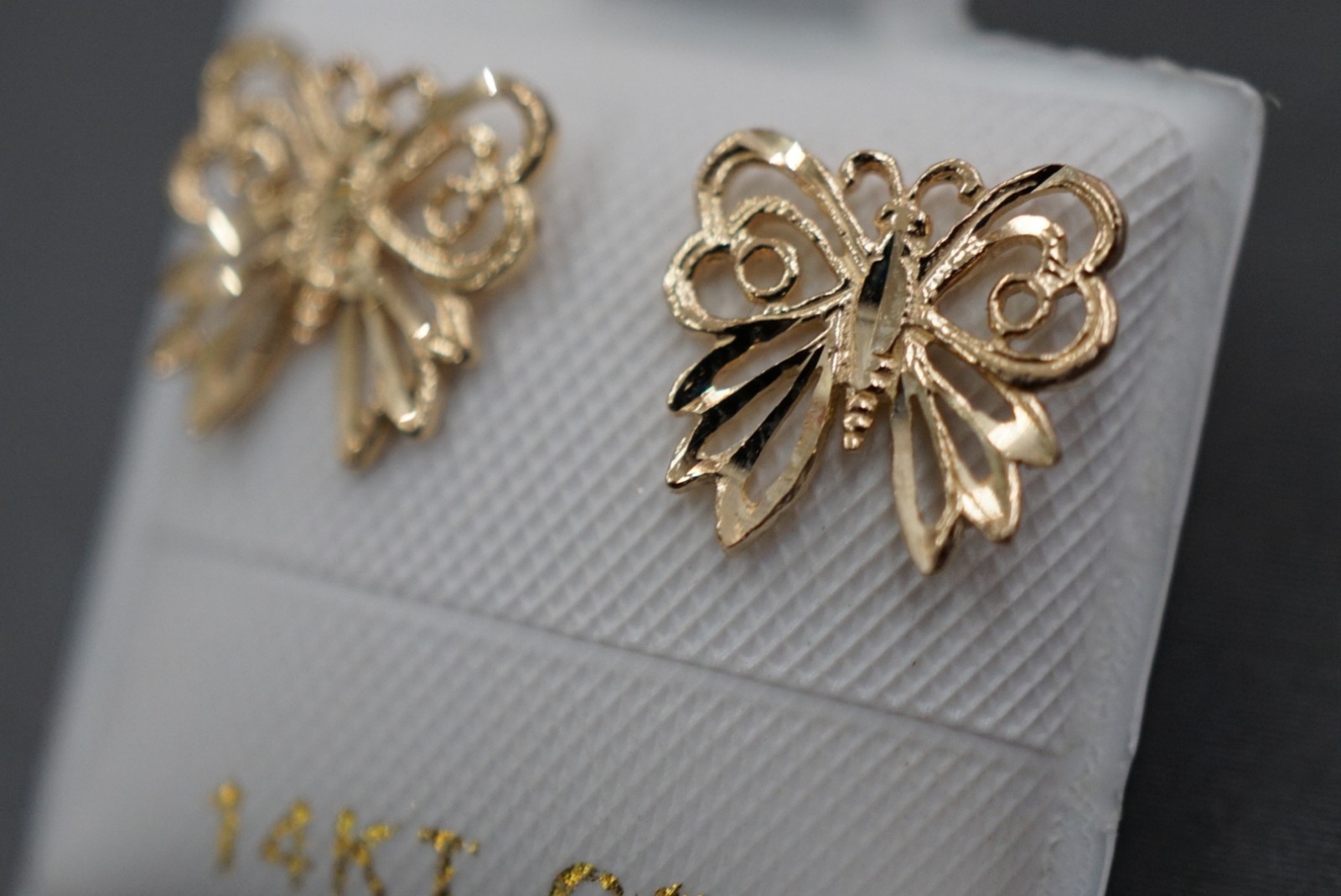 Beautiful 14K Solid Yellow Gold D-Cut Butterfly Stud Earrings.
