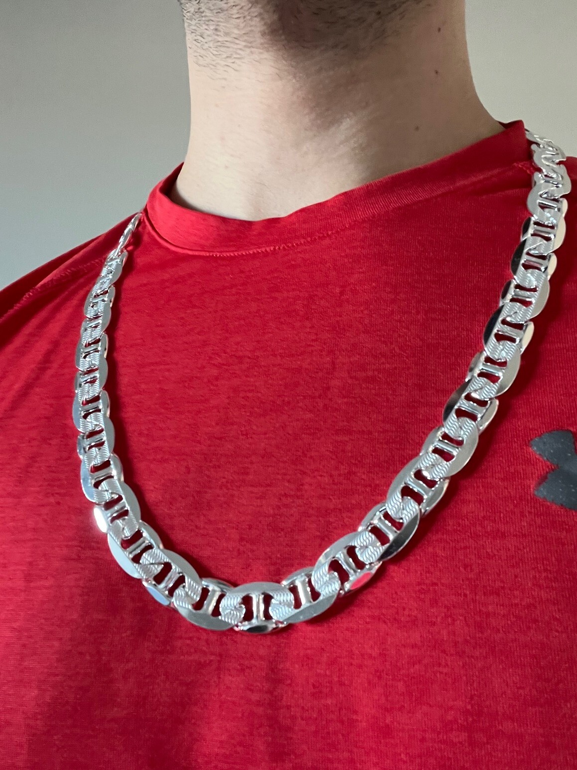 Real Sterling Silver Mens Diamond Cut Mariner Chain Necklace Stamped 925 Italy