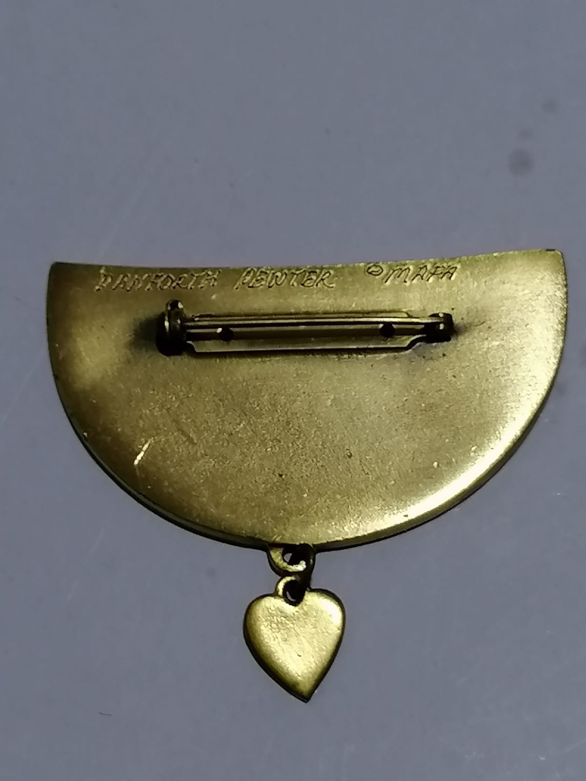 Vintage Danforth Pewter Brooch Pin “Warm Friendship” with Heart Charm