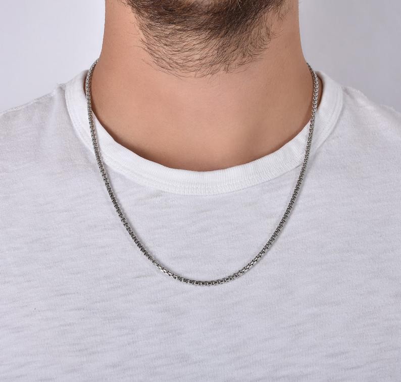 18K White Gold Filled Tarnish/Lead-Free Italian 20″ 2mm Round Box Chain Necklace